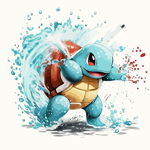 squirtle vector, shooting white water from between its legs, white background