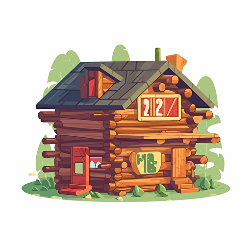 cabin made from board game elements, flat 2d logo:3, white background, vector