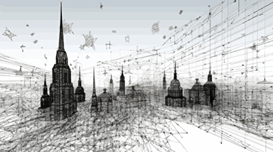 A detailed technical 3-dimensional sketch of only thin arrows of a machine learning model analysis of an image of a Christian religious icon, thousands of arrows, religious buildings in the background, an image consisting of a lot of vectors, a charcoal sketch with white background