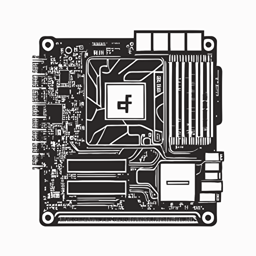 vector line drawing of PC motherboard, CPU, simple, logo