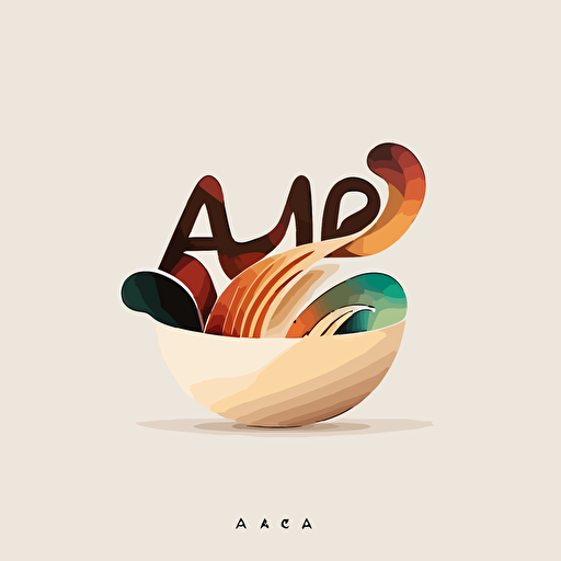abstract logo, combination mark, text is “AIΩ“, a bowl of ramen with meat and vegetables, abstract,vector, simple, flat, plain,smooth, low detail, minimal, white background