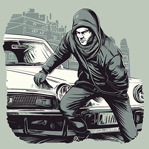 gangsta stealing a car, vector art