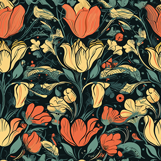 large tulip, floral pattern, vector style