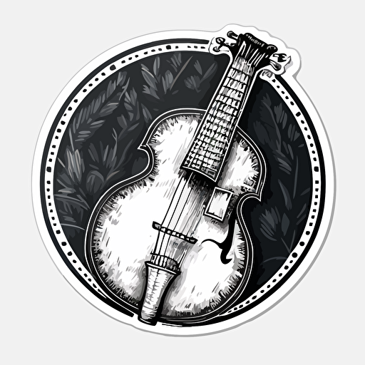 black and white simple vector drawing of bluegrass banjo, sticker