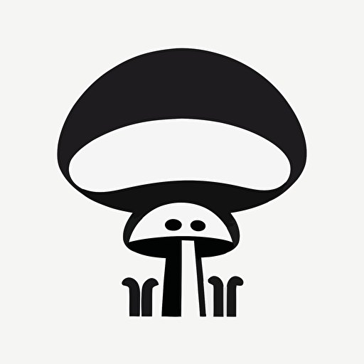whimsical mushroom in style of Tom Whalen, abstract, simple, black and white, flat, vector, line drawling, white background ar 1:1