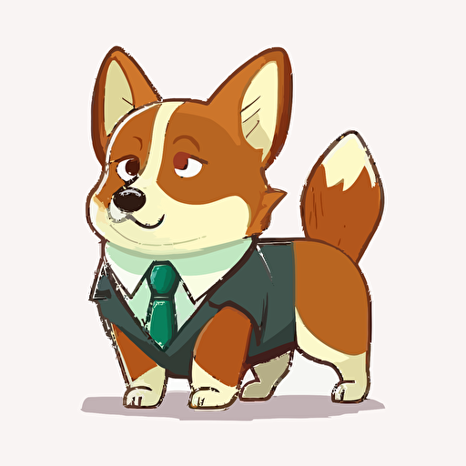 corgi cartoon vector illustration 4 colors only cute dressed as a banker on plain white background