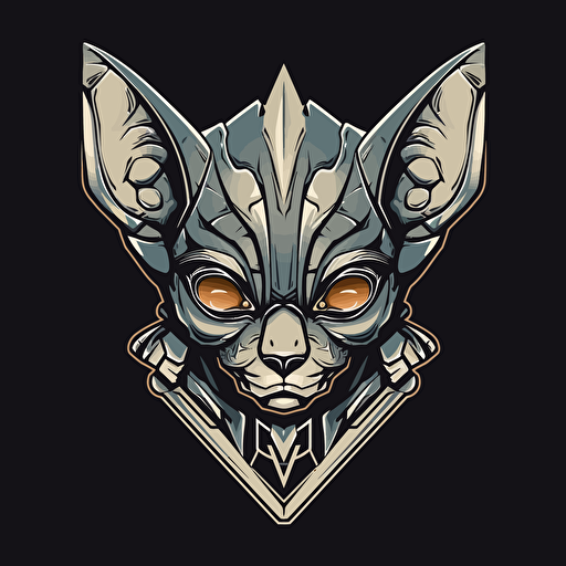 Logo, Menacing, Alien Mecha Cat, Sphynx, Silver Skin, Big Ears, Triangle Base, Vector Style,