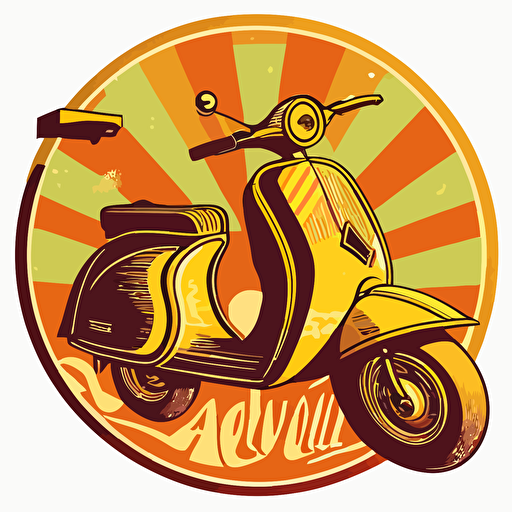 a logo for a solar powered vespa style scooter, vector format, no shadows, slightly trippy