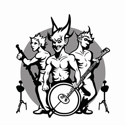 faun playing in a band, vector logo, vector art, emblem, simple cartoon, 2d, no text, white background