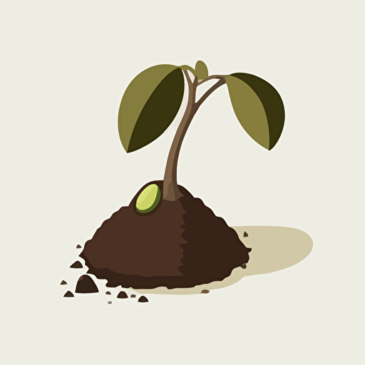 a simple vector image of an baby avocado tree with only 1 leaf growing out of compost
