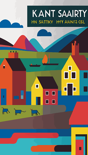 flat, vector, svg, pdf, village in Scotland, by Keith Haring, Wassily Kandinsky