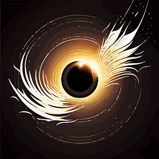 light bending around a black hole, vector, line, white background