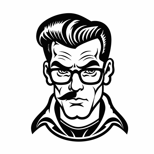 Rockabilly parody, looking at the camera, minimal, outline strokes only, black and white, logo, vector, white background