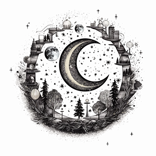 a detailed illustration of the phases of the moon with celestial elements super detailed vector design on white background