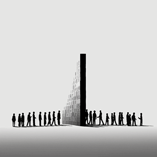 A black and white vector of a row of people fall as dominoes in a Domino Effect