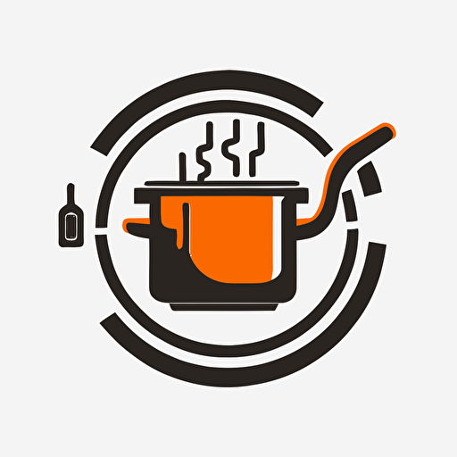 a logo of a saucepan, recycle induction icon, heat wave, simple, black and orange, vector