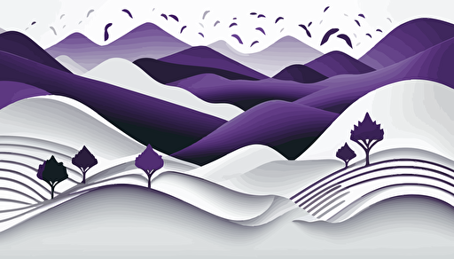 white waving hills nature meditation health abstract vector simple small purple accents