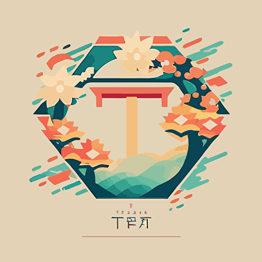 logo design of the letter T, vector, flat 2d, japanese style