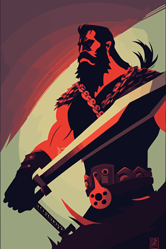 Serbian bearded man, muscled, holding sword, vector, minimalist poster
