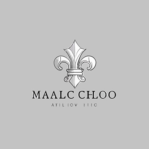 Logo for a law firm called "Marco Tulio" with capital letters, a simple clean logo, white background, with a fleur de-lys, silver colour, single-line balance logo, vector logo