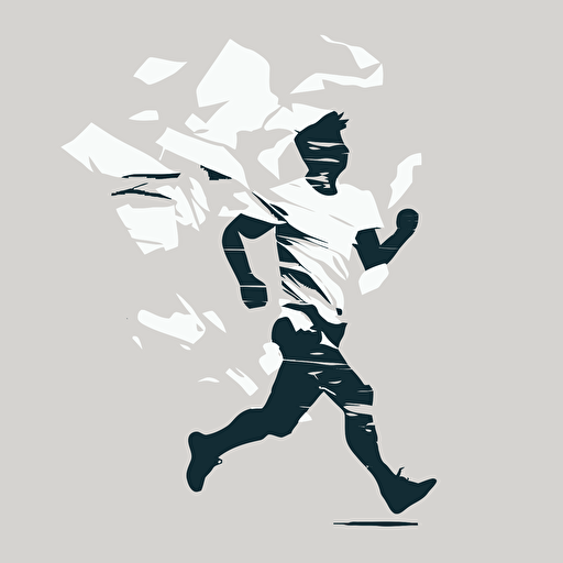 flying sheets of paper are blown up by a jogger, vector illustration