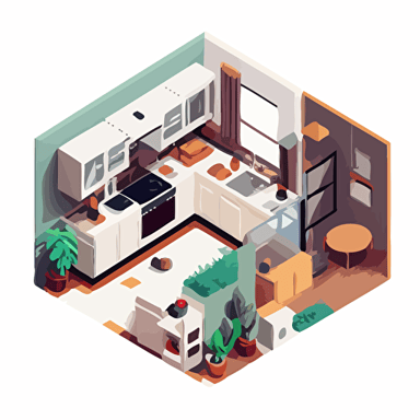 Isometric clean svg vector image of modern apartment, pure, minimalist, white background :: vector ::