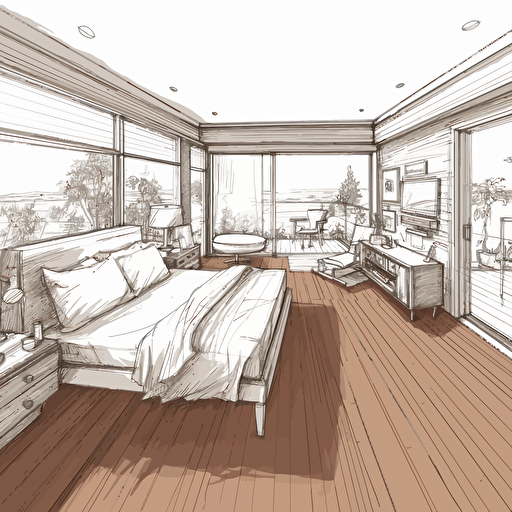 modern bedroom vector line drawing ar 16:9