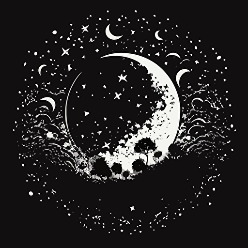 simple one color vector illustration of the moon and stars around it