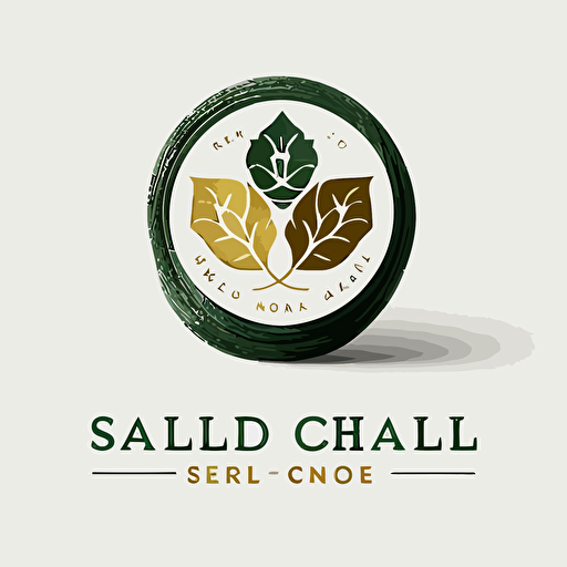 logo spool cord needle oak leaf green gold vector white background three colors handmade geometric logo elegant brand