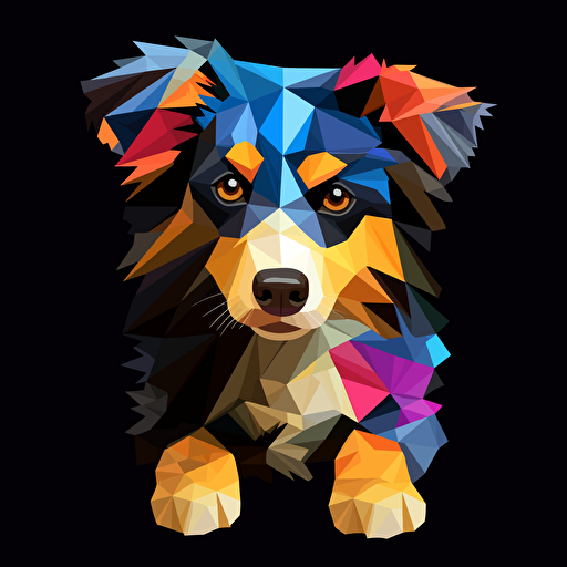 colorfull origami Australian Shepherd puppy dog, vector art, black background