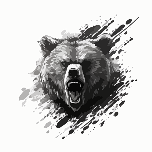 simple vector logo, angry bear, black pencil ink drawing, ultra detailled, face, white background