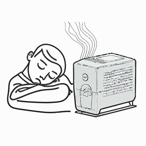 simple line drawing vector image of someone sleeping with a humidifier on