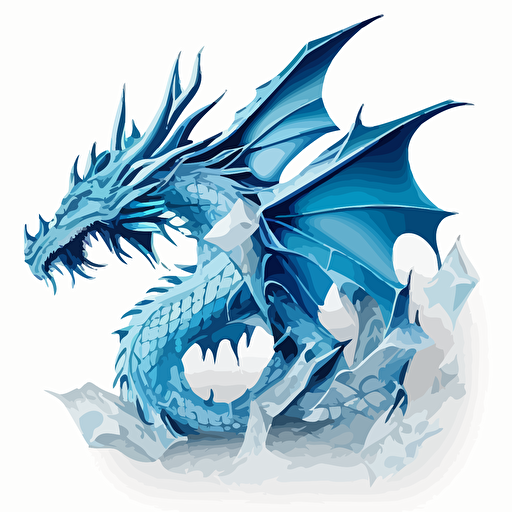 blue and white ice dragon breathing ice, vector image