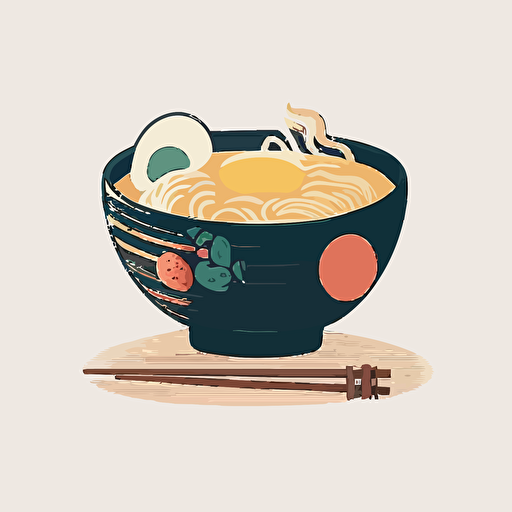 One ramen bowl, minimalistic design, flat, no shadow, vector art, white background