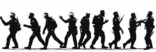 french police brutality, silhouette, frieze, clipped on white background, vector