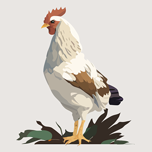 white hen chicken, white background, flat color vector art