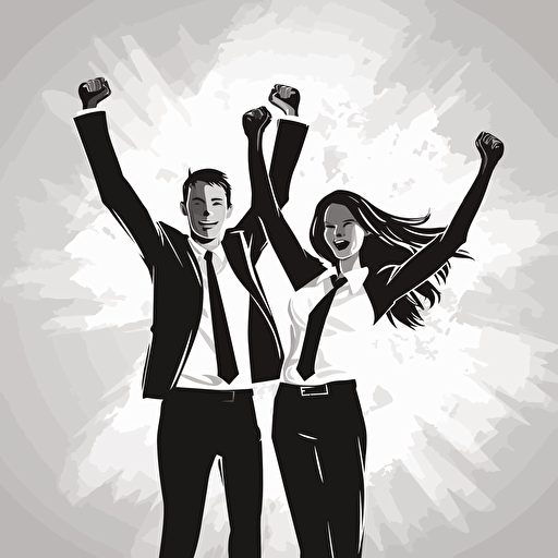 business man and women celebrating, vector, black and white, symbol