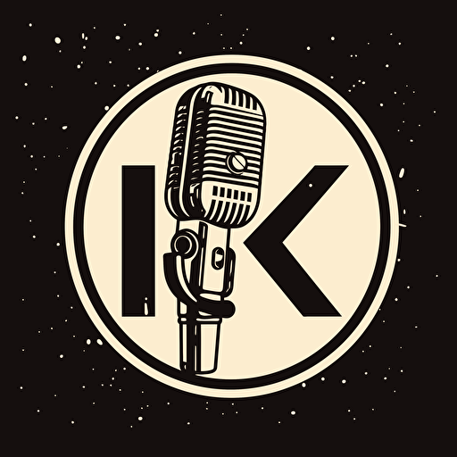 mic with letter K, two colours, black and white, contrast, simple vector, strokes, minimalist, logo