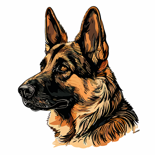 german shepherd head vector,comic style, white background