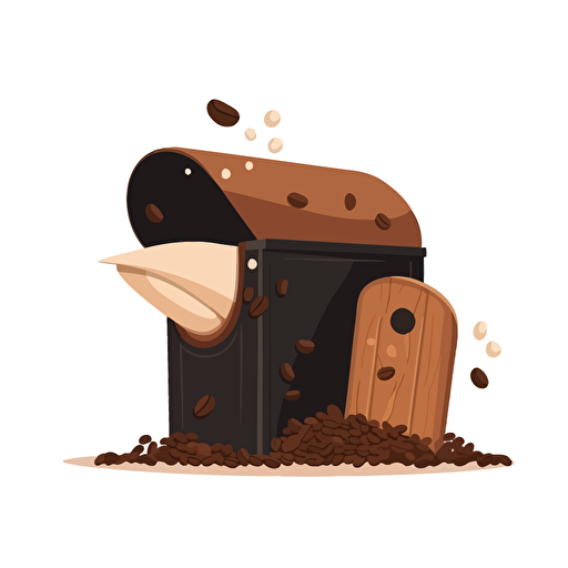 bag of coffee beans sitting inside an open mailbox vector illustration, cartoon mis-en-scene
