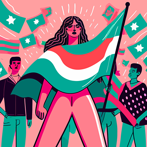 propaganda image of transgender people to celebrate transgender day of visibility in México byLeiji Matsumoto, foreshortening, 2d flat vector art, flat colors, comic book style transgender flag