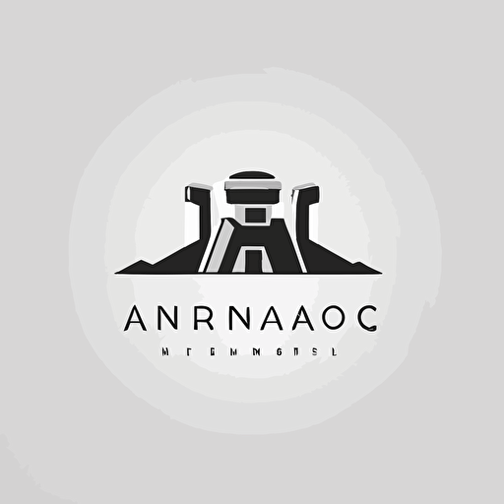 A vector minimalist archeology logo of sardinian AI robot nuragic nuraghe structures, futuristic, minimalistic, technologic.. The logo is set against a plain white background, creating a clean and modern look. The color scheme is limited to shades of black, white and gray, giving the logo a sleek and professional feel. The mood is one of sophistication, as the logo represents the precision and attention to detail required in the field of archaeology. vector, minimalist, archeology, logo, trowel, brush, archaeologist, plain, white, background, black, gray, sophisticated, discovery, precision, attention to detail, uncovering.