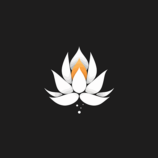modern iconic logo of a lotus flower, white vector, on black backgroung