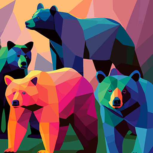 fun vector art, colorful, wall paper of black bears
