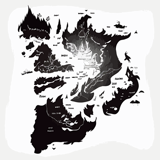 fantasy map outline of continent, vector, sketch, black and white