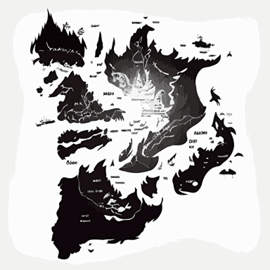 fantasy map outline of continent, vector, sketch, black and white