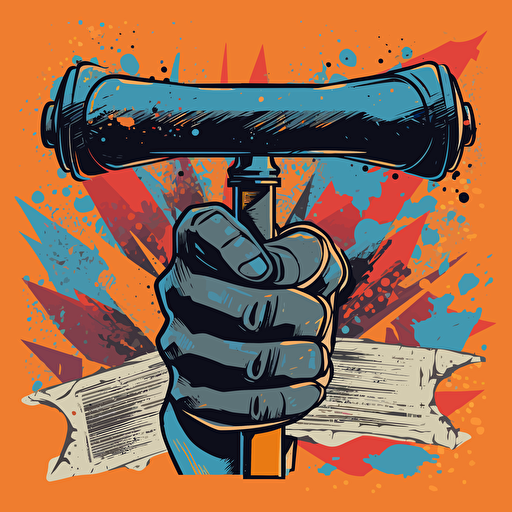 a vector image of a black hand holding up a college diploma, blue and orange and dark gray, graffiti style