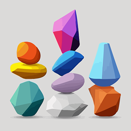 six colourful stones leing streight on each other, vector illustration, white background, balanced asymmetry