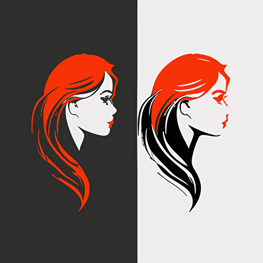 minimal line logo of 2 red head and black head, vector