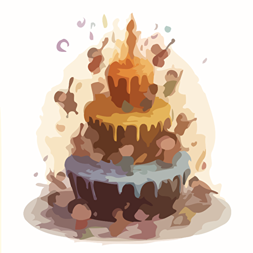 children's book simple vector Illustration of an orchestra bursting out of a big cake